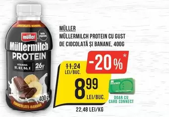 MÜLLERMILCH PROTEIN CU GUST DE CIOCOLATĂ ȘI BANANĂ
