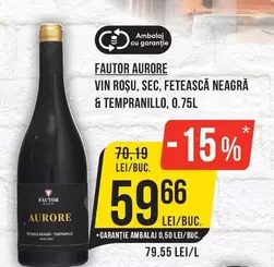 FAUTOR AURORE VIN ROȘU, SEC, FETEASCĂ NEAGRĂ & TEMPRANILLO