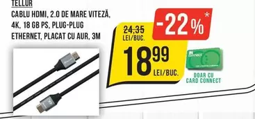 CABLU HOMI, 2.0 DE MARE VITEZĂ, 4K, 18 GB PS, PLUG-PLUG ETHERNET, PLACAT CU AUR, 3M