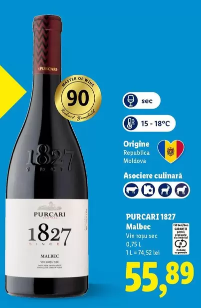 PURCARI 1827 Malbec Vin roșu sec