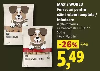 MAX'S WORLD Fursecui pentru câini ruloturi umplute / inimoare