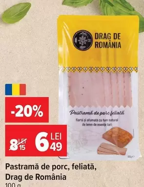 Pastramă de porc, feliată