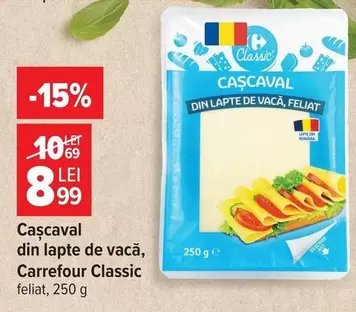 Cașcaval din lapte de vacă, feliat