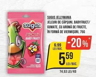 JELEURI DE CĂPȘUNI, BABYFRUCT/ GUMATE, CU AROMĂ DE FRUCTE, ÎN FORMĂ DE VIERMIȘORI