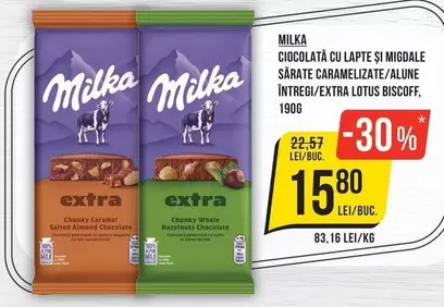 Milka - Ciocolată cu lapte și migdale sărate caramelizate/alune întregi/extra lotus biscoff