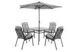 Set mobilier gradina, gri, otel, 4 persoane, 6 piese, masa + 4 scaune + umbrela, inlude perne • Colorado