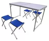 Set mobilier camping/picnic/gradina, culoare gri, aluminiu, 4 persoane, masa + 4 scaune • MPN
