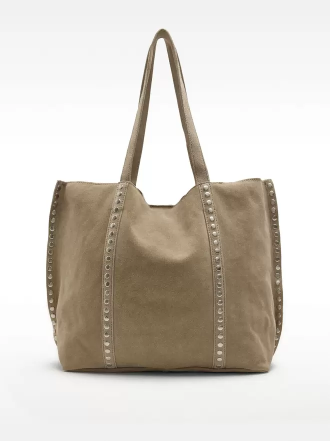 Leather shopper bag with studs