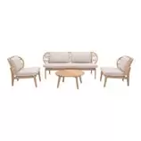 Set mobilier gradina/terasa, culoare crem, 4 persoane, masa + 2 fotolii + canapea • Hania