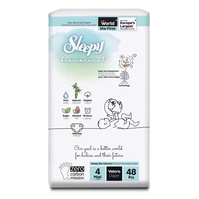 Scutece pentru bebelusi, Nr. 4, 7-14 kg, 48 buc, Sleepy Bio...