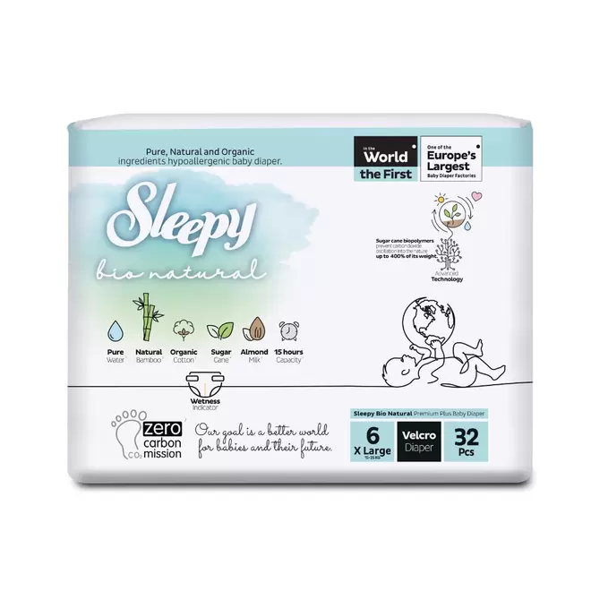 Scutece pentru bebelusi, Nr. 6, 15-25 kg, 32 buc, Sleepy Bio...