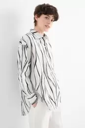 Blouse - linen blend - patterned