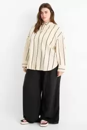 Cloth trousers - high-rise waist - wide leg - linen blend