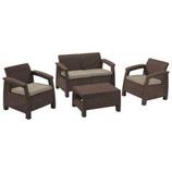 Set mobilier gradina, maro, 4 persoane, 4 piese, masa + 2 scaune + canapea, include perne • Corfu II