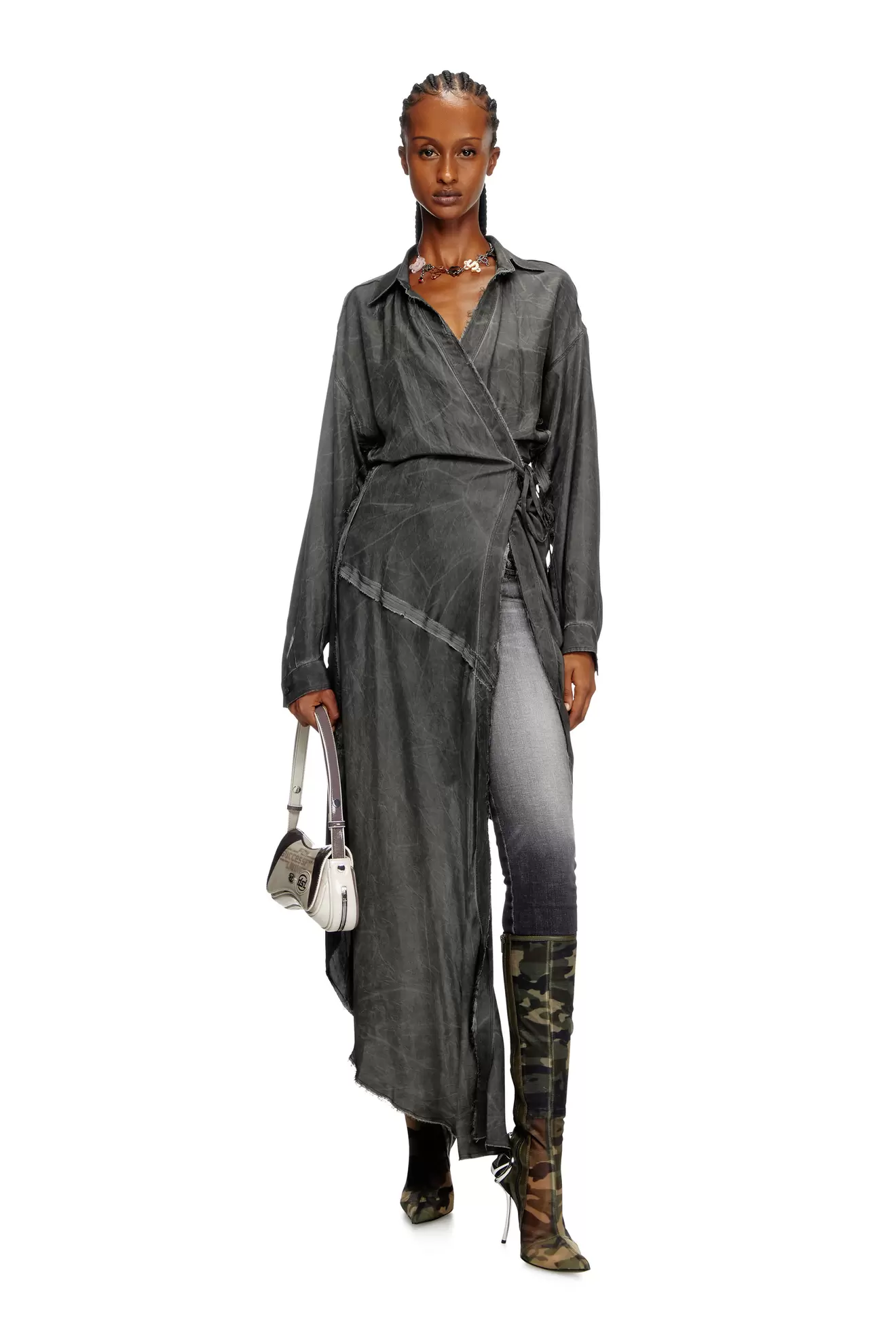 Asymmetrical long-sleeve dress