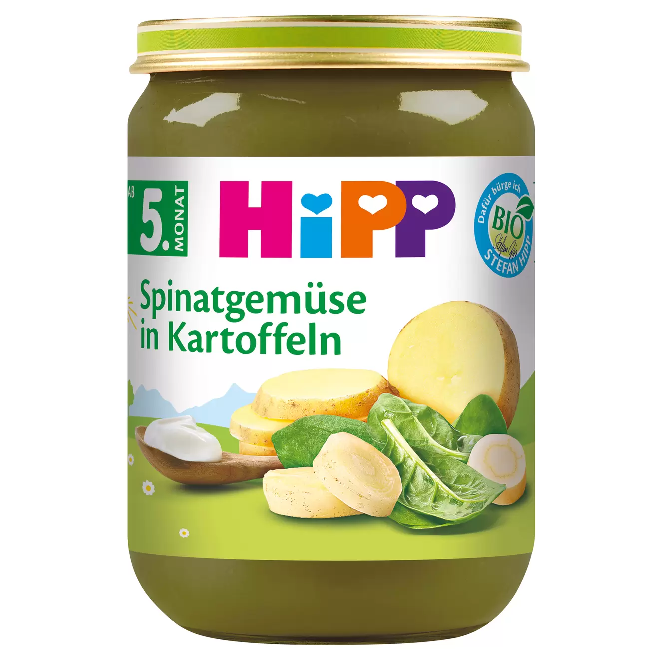 Piure Bio de legume cu spanac si cartofi, 190 g, Hipp