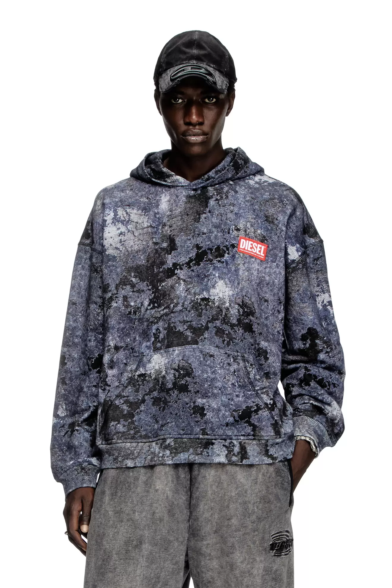Marble-effect burnout hoodie