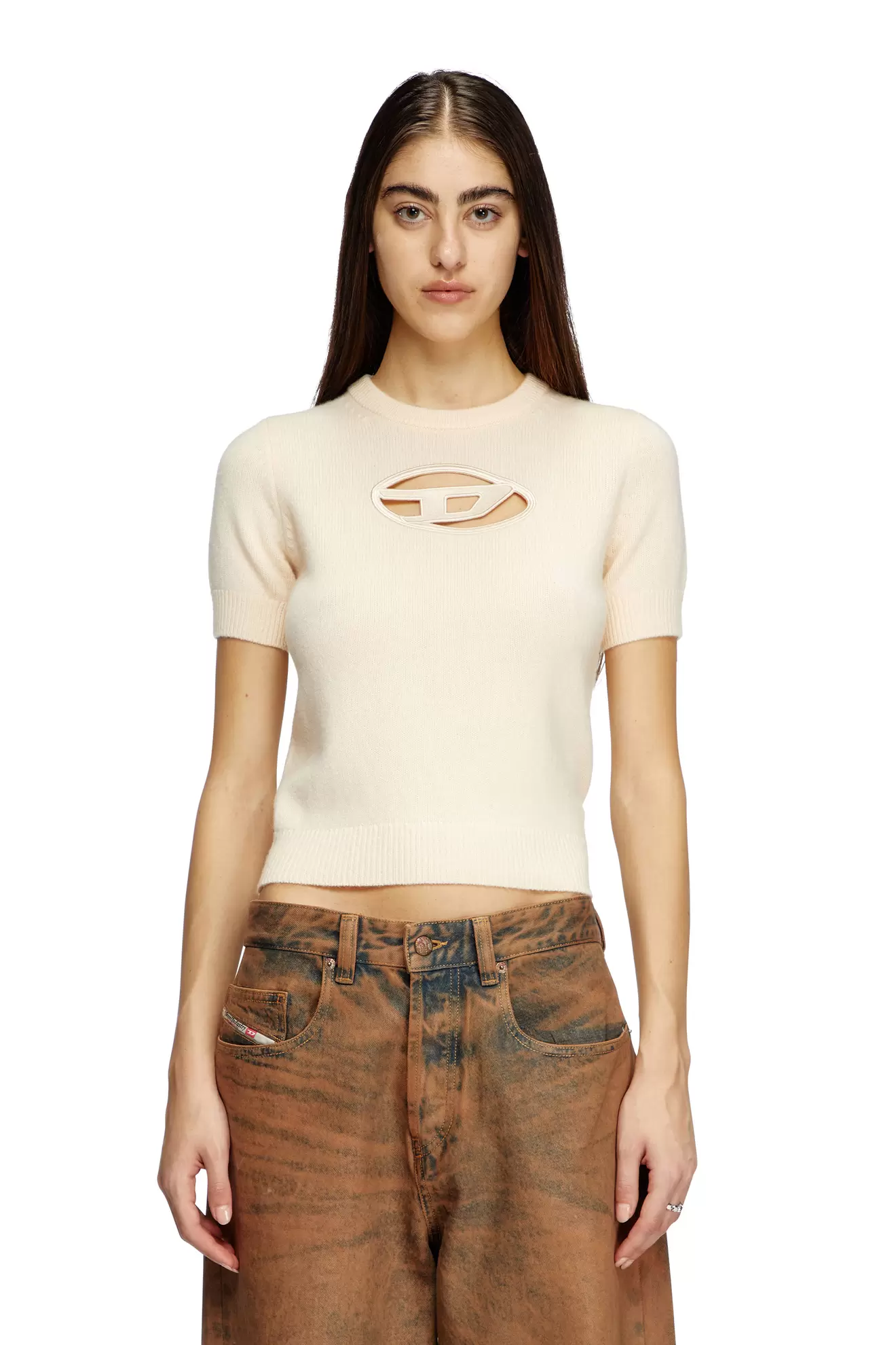 Short-sleeve jumper in cashmere blend