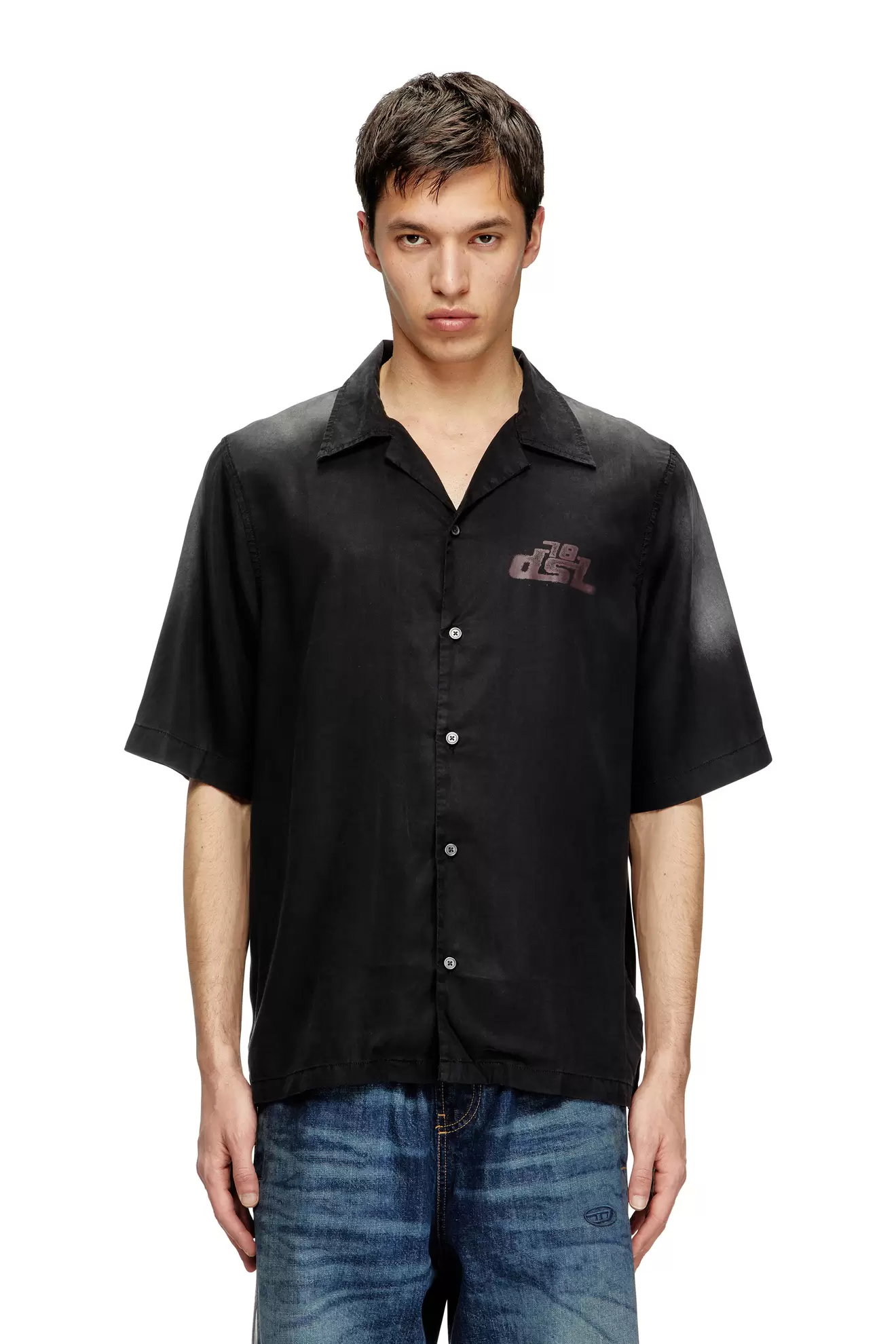 Faded bowling shirt with logo prints