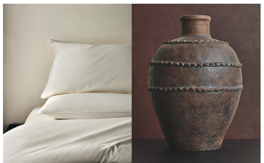 SET DE PAT DIN SATIN CU 500 DE NODURI ȘI VAZĂ DIN TERRACOTĂ