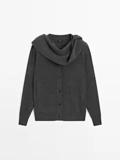 Cardigan din lână 100% cu fular