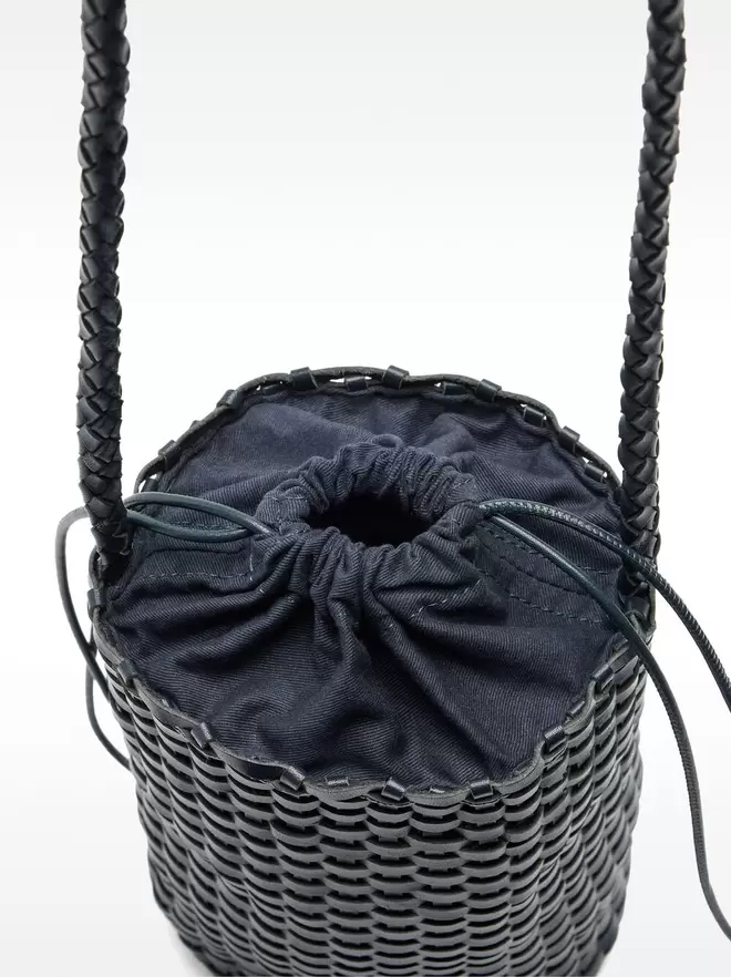 Braided leather bucket bag
