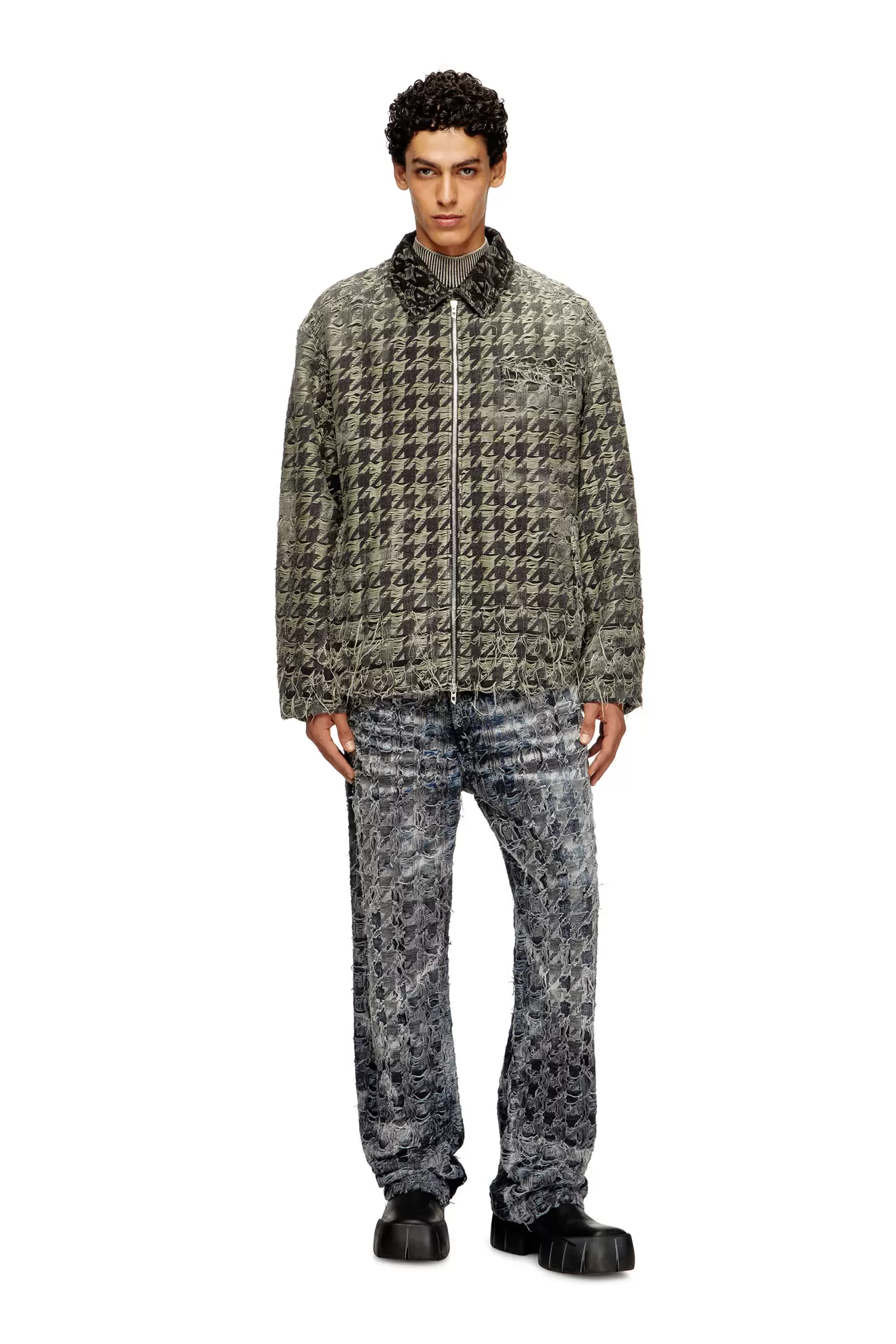 Jacket in houndstooth-weave denim