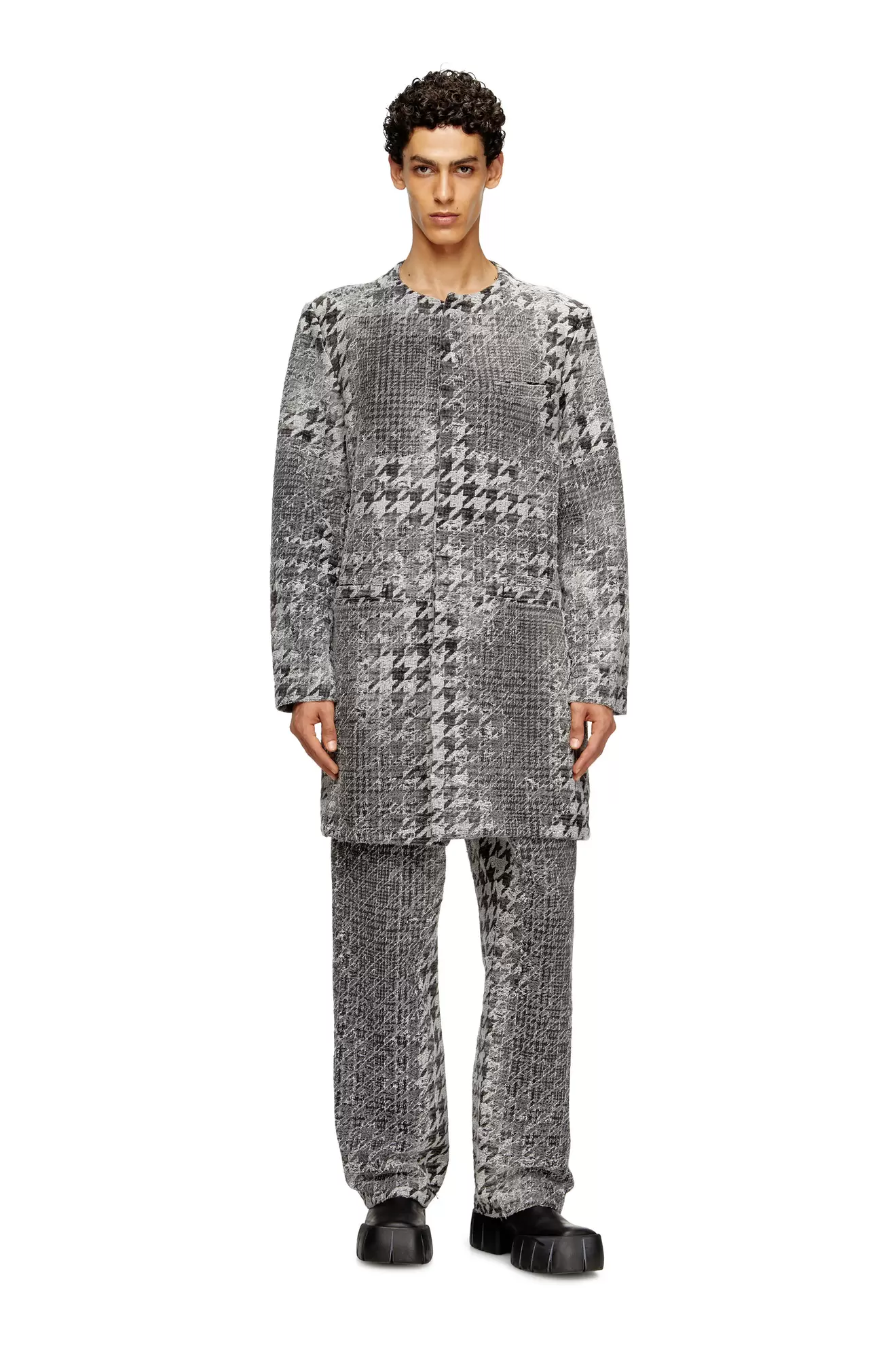 Coat in Prince of Wales jacquard denim