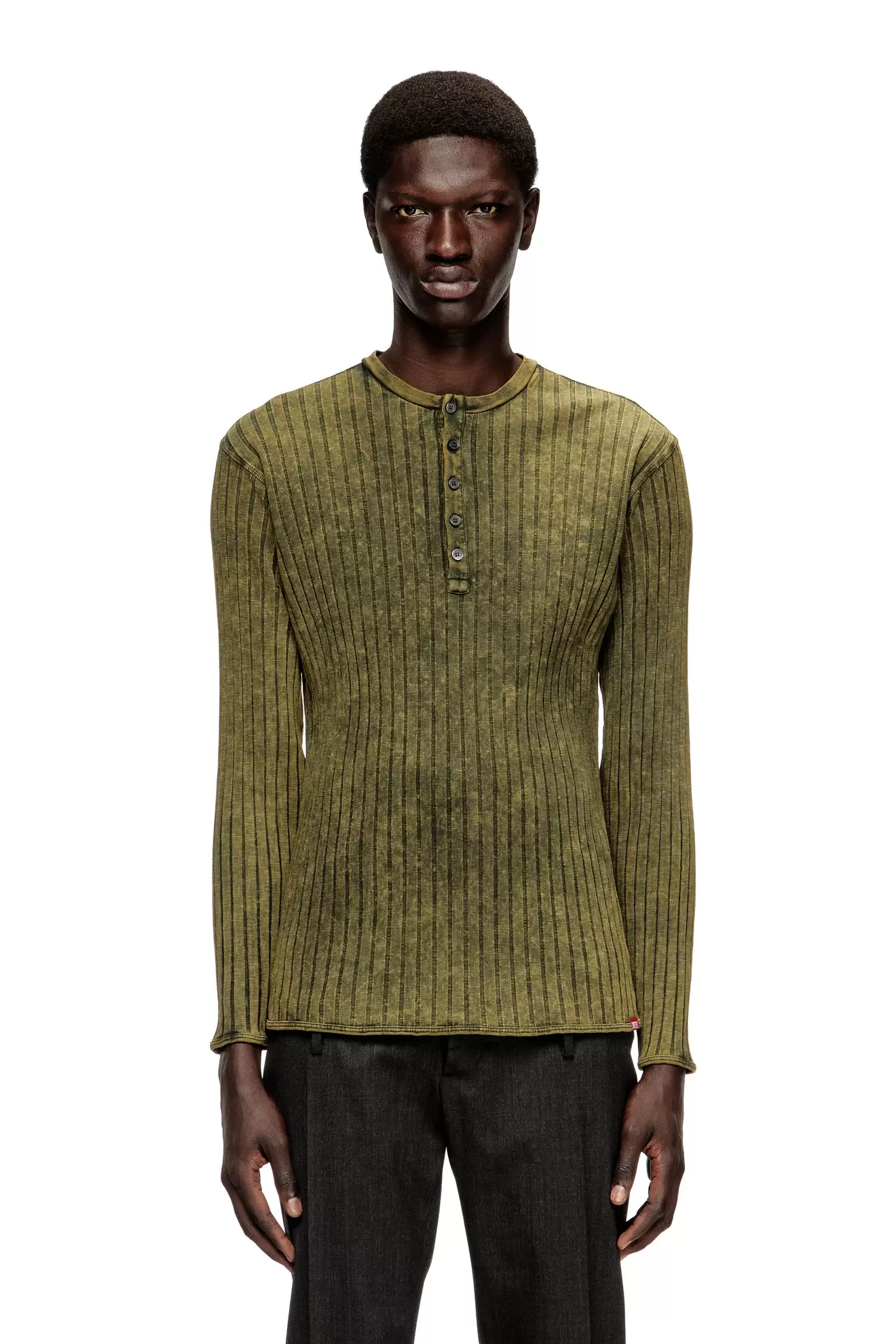 Henley top in treated wide-rib jersey