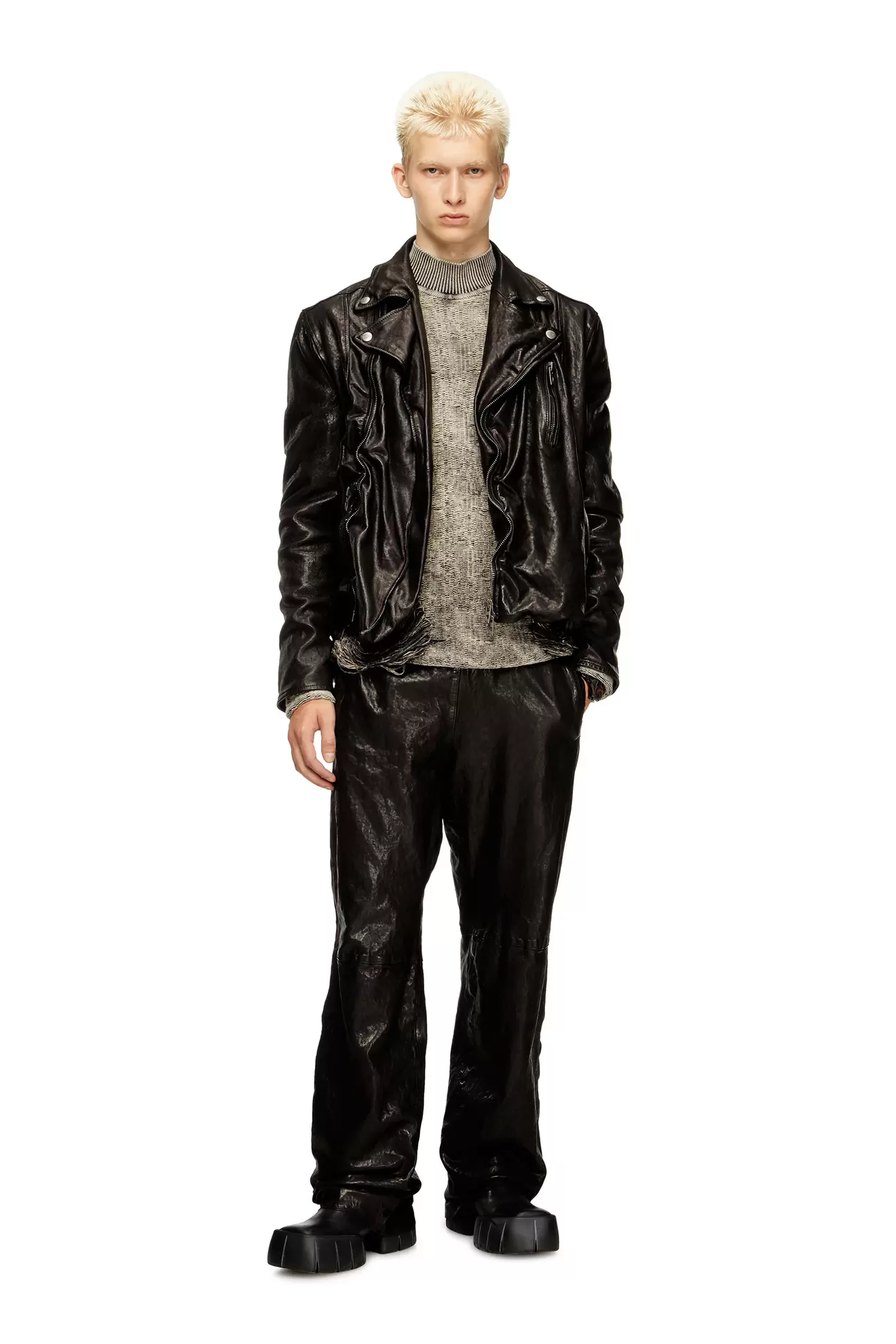 Elasticated pants in boiled leather
