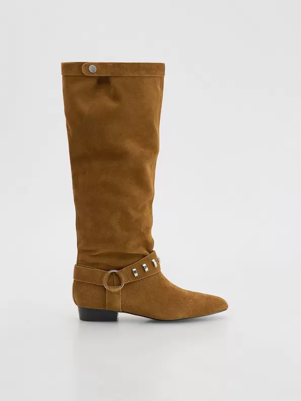 Cizme înalte din piele întoarsă