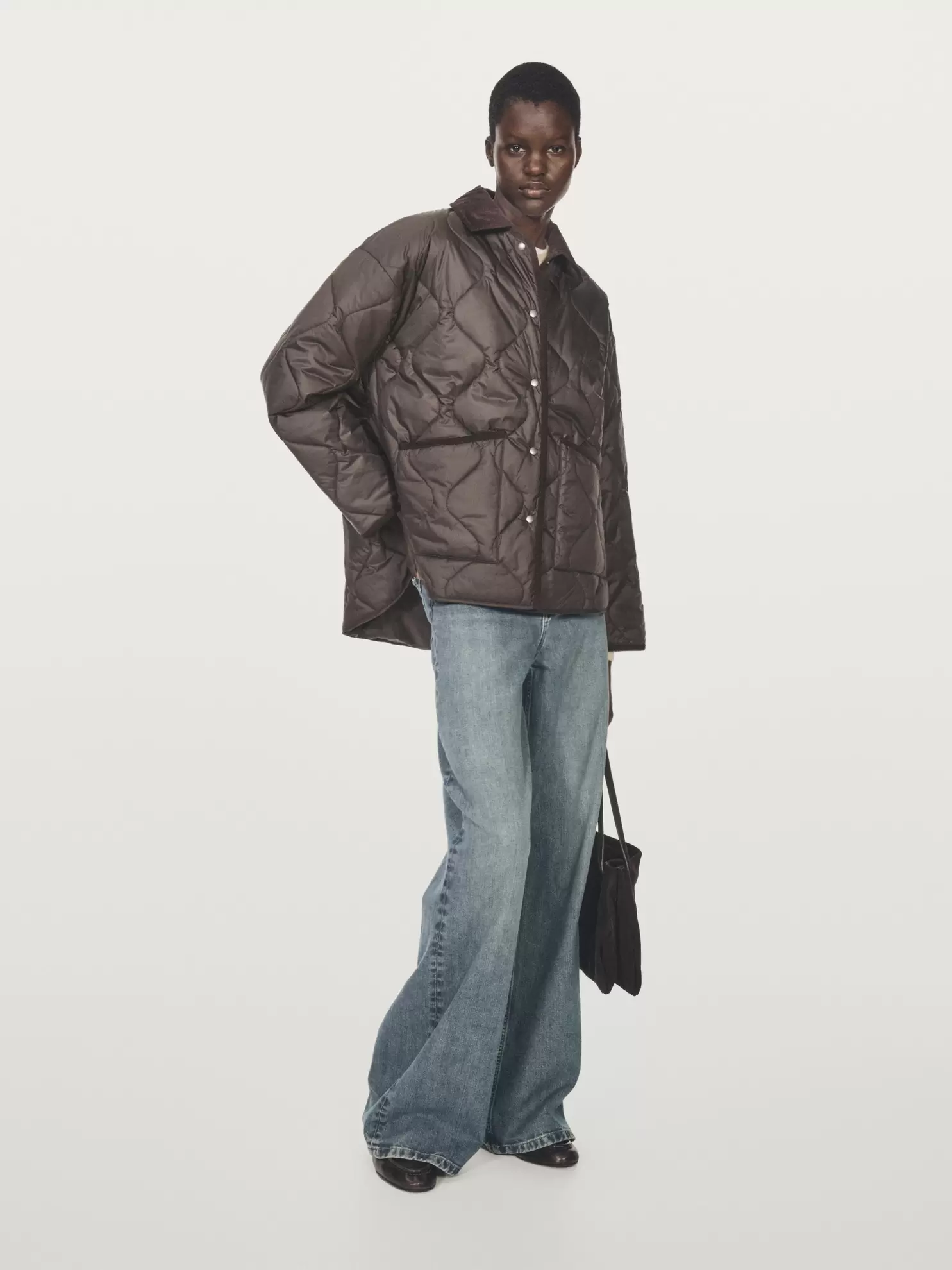 Water-repellent puffer jacket with corduroy detail