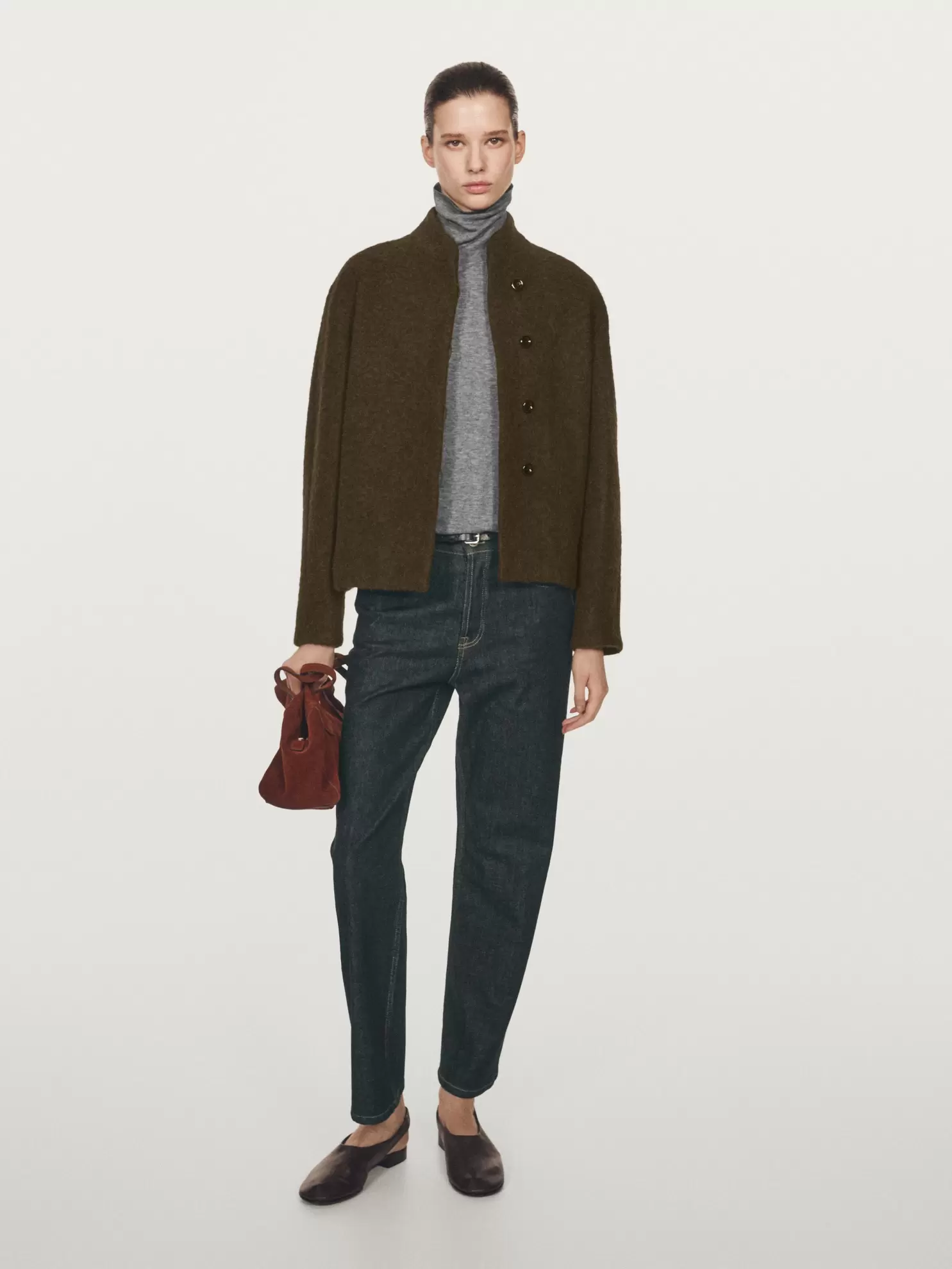 Short alpaca and wool blend cardigan