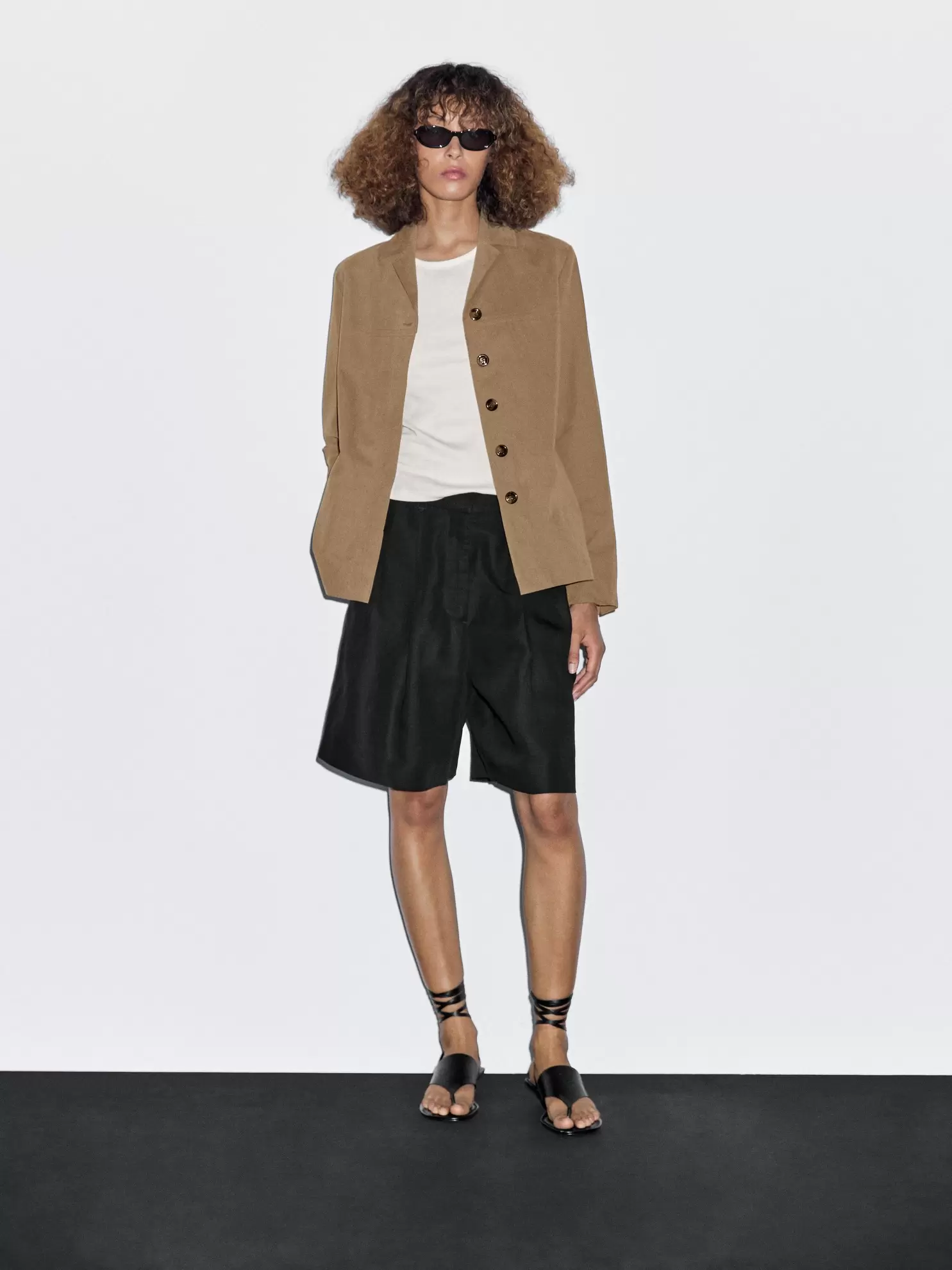 Cotton blend blazer with button detail