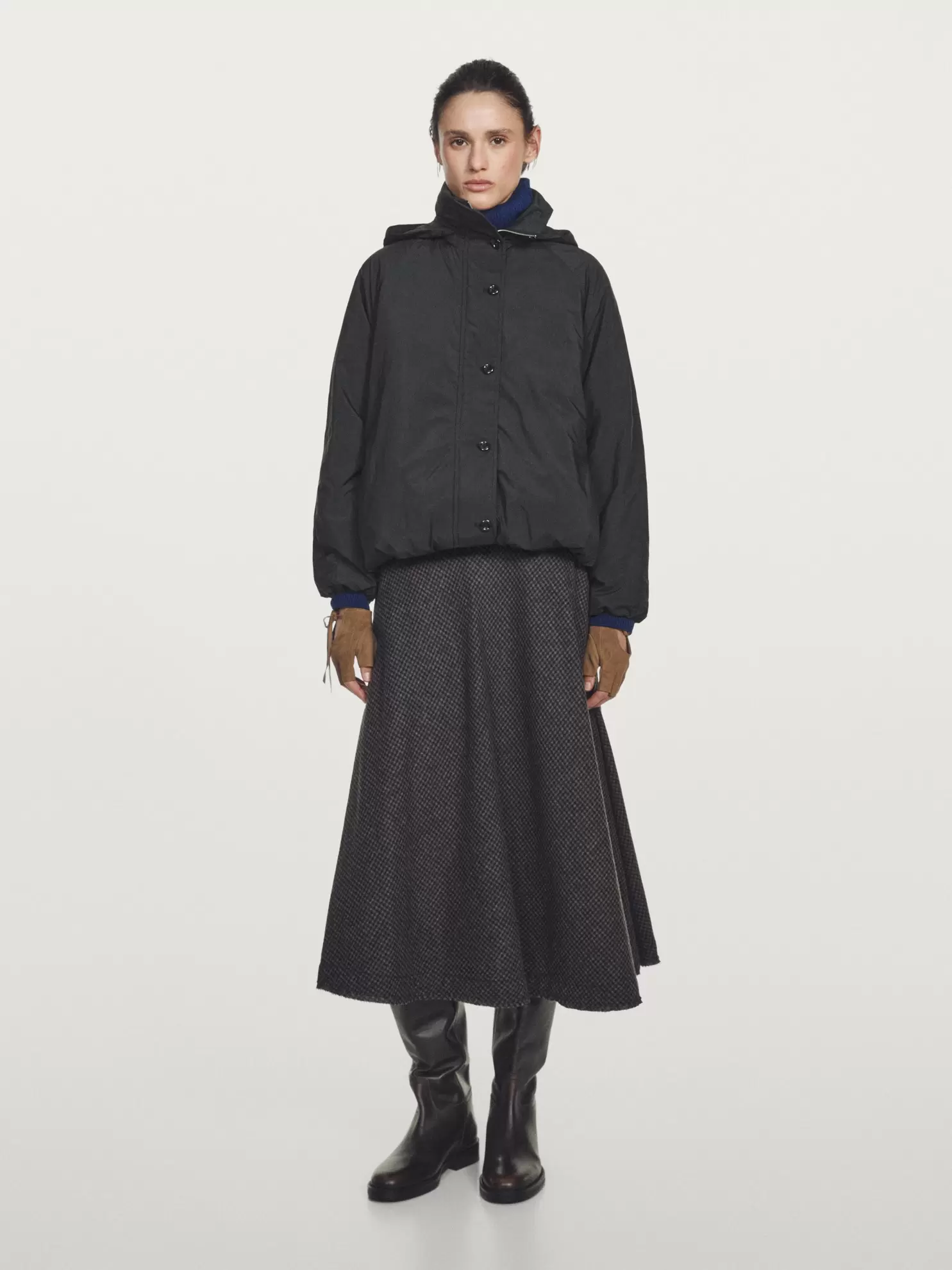 Water-repellent padded parka with high neck