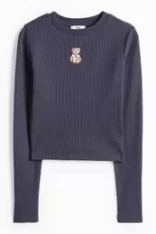 Tricou crop cu mânecă lungă - slim fit - reiat