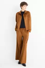 Pantaloni - talie medie - straight fit - imitație de piele întoarsă