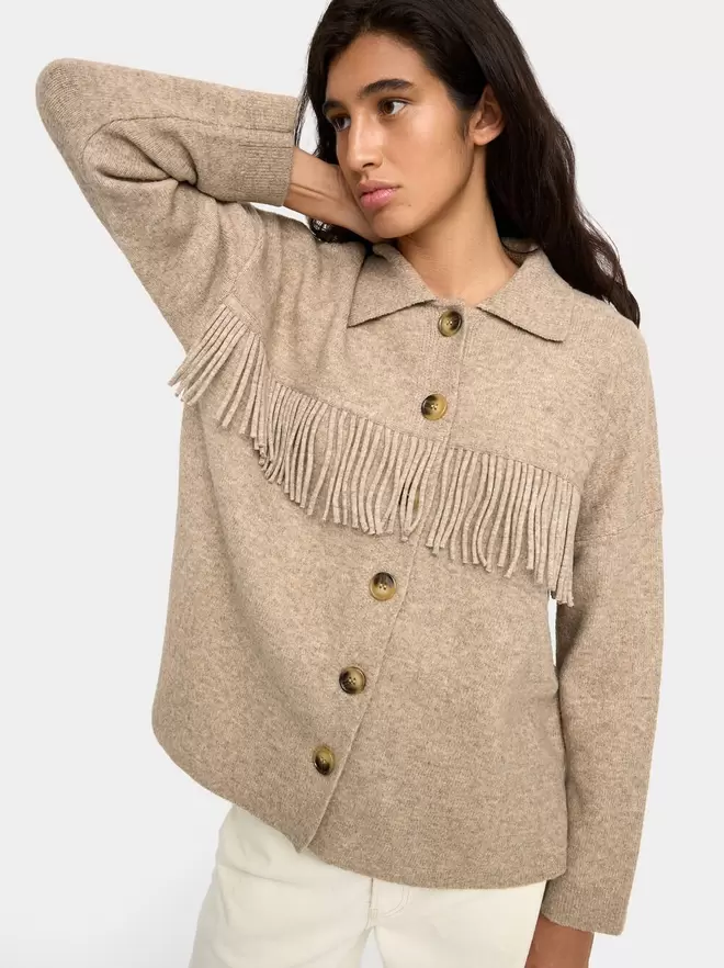 Knit cardigan with fringes
