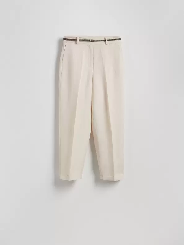 Pantaloni eleganți cu dungă presată, din amestec de in