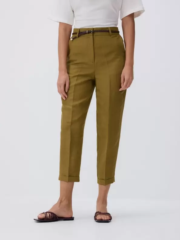 Pantaloni eleganți cu dungă presată, din amestec de in