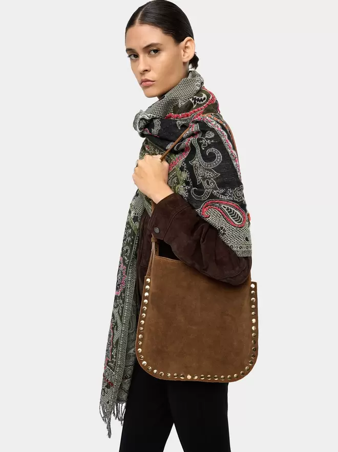 Leather crossbody bag with studs