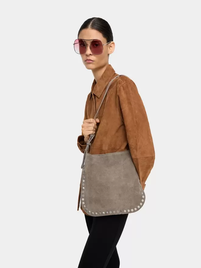 Leather crossbody bag with studs
