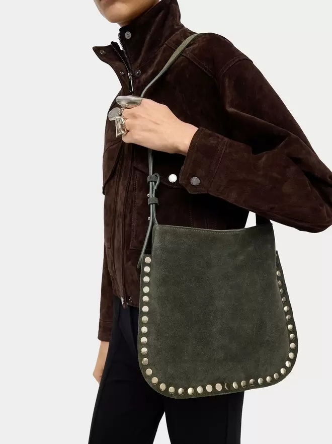 Leather crossbody bag with studs