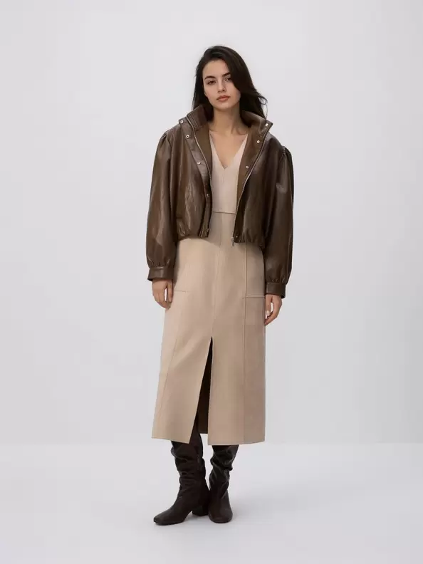 Rochie din imitație de piele întoarsă