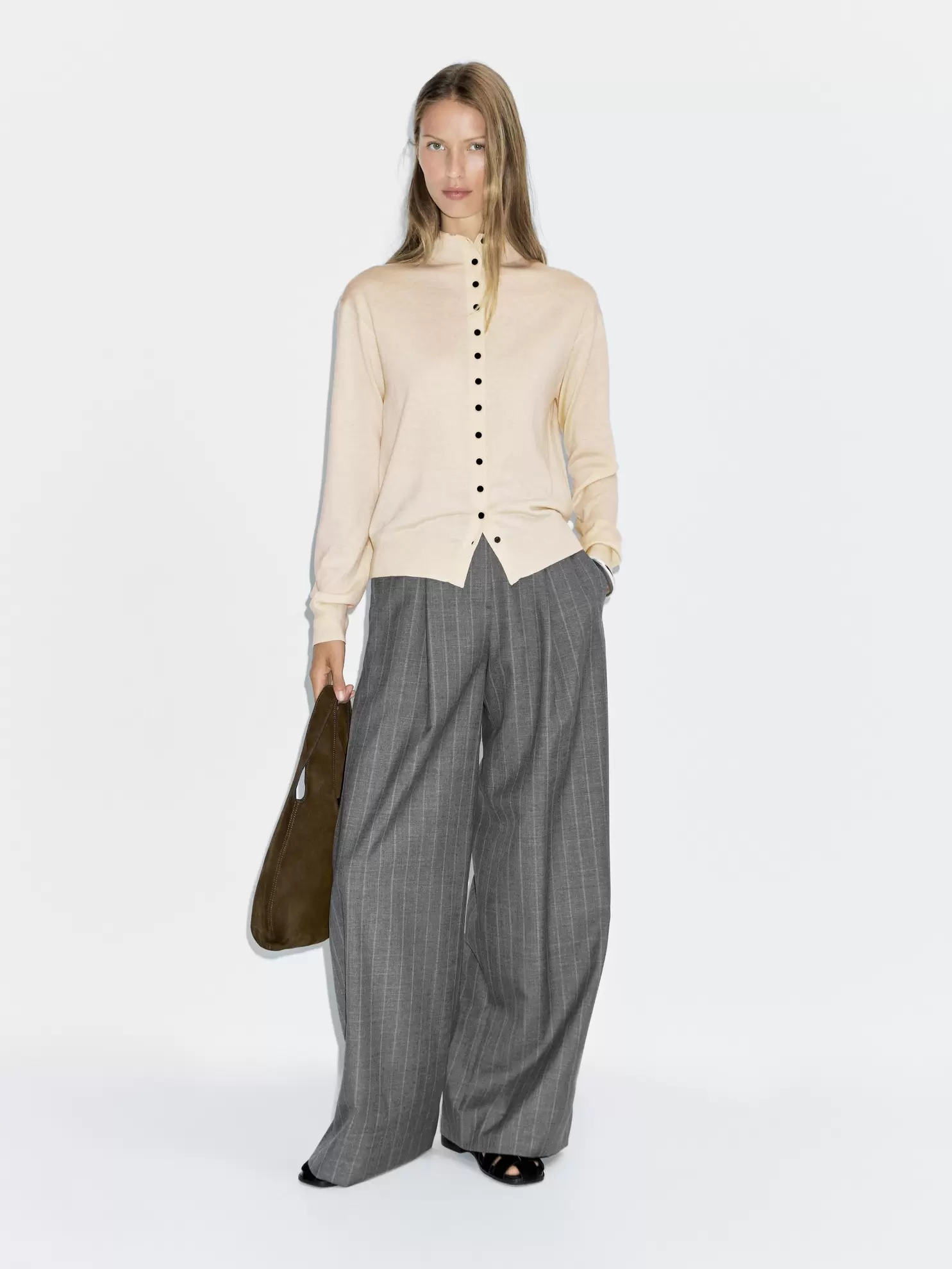 Knit cardigan with mock turtleneck