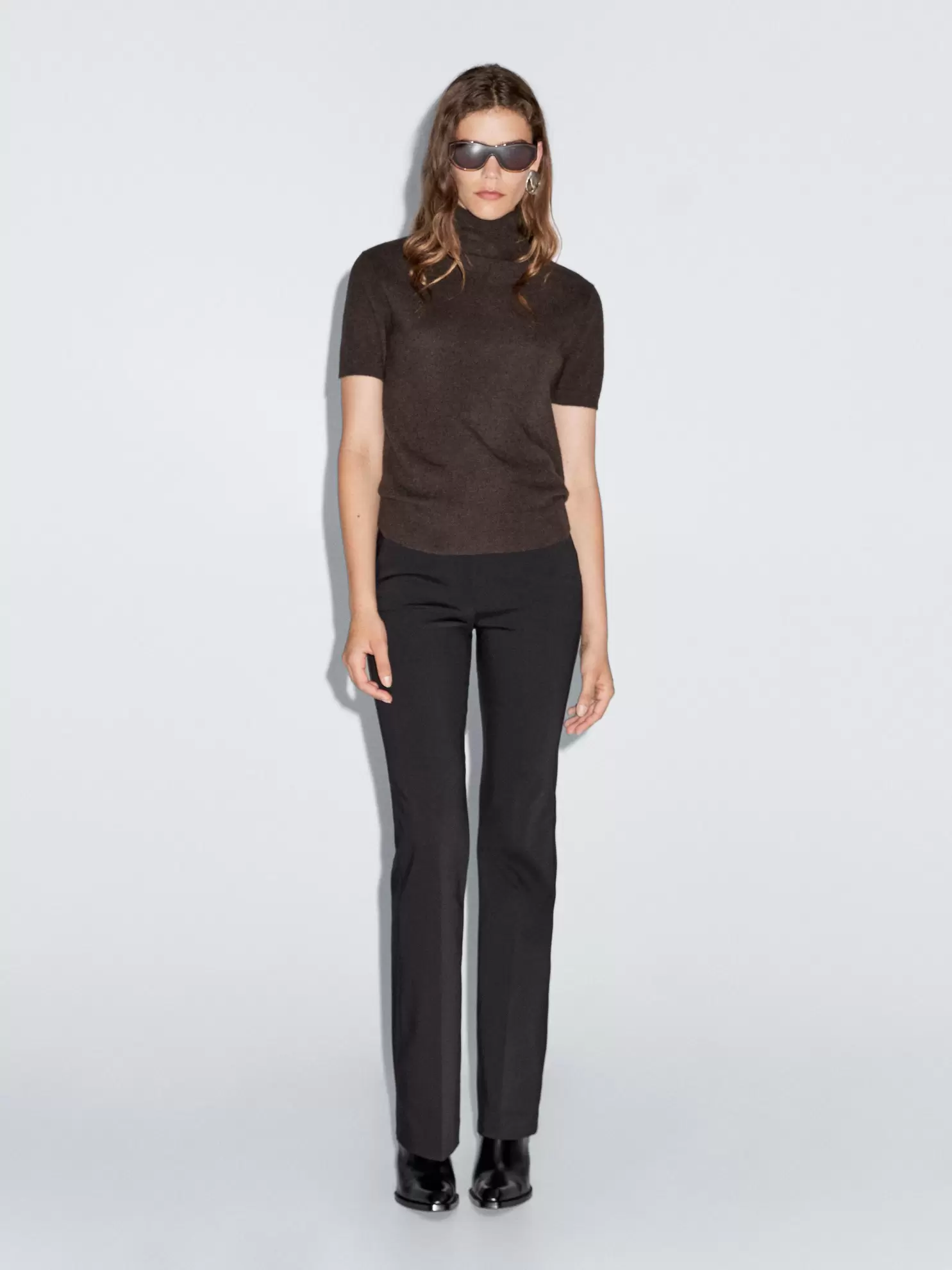 Knit wool blend sweater with short sleeves