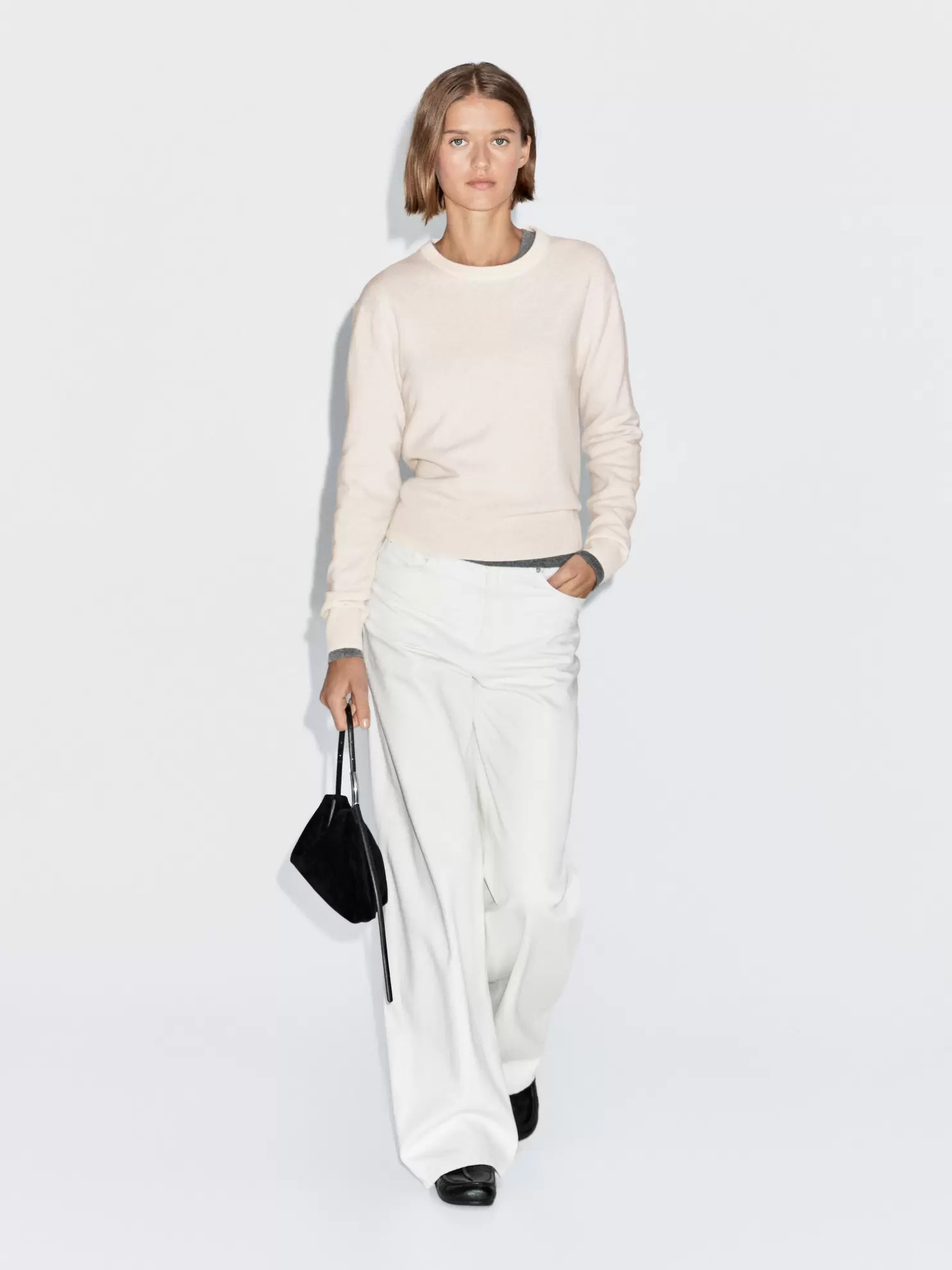 Wool blend crew neck knit sweater