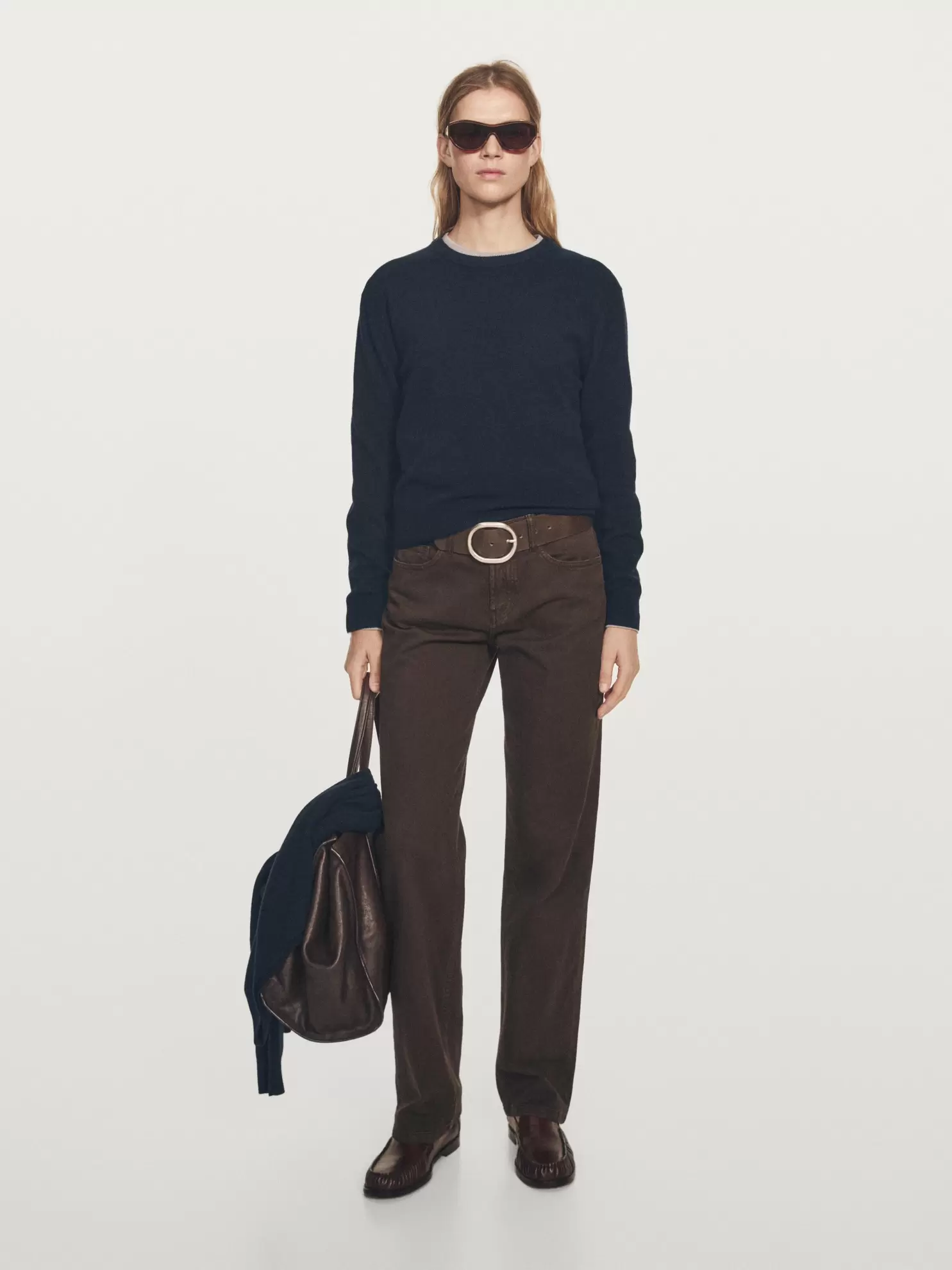 Wool blend crew neck knit sweater