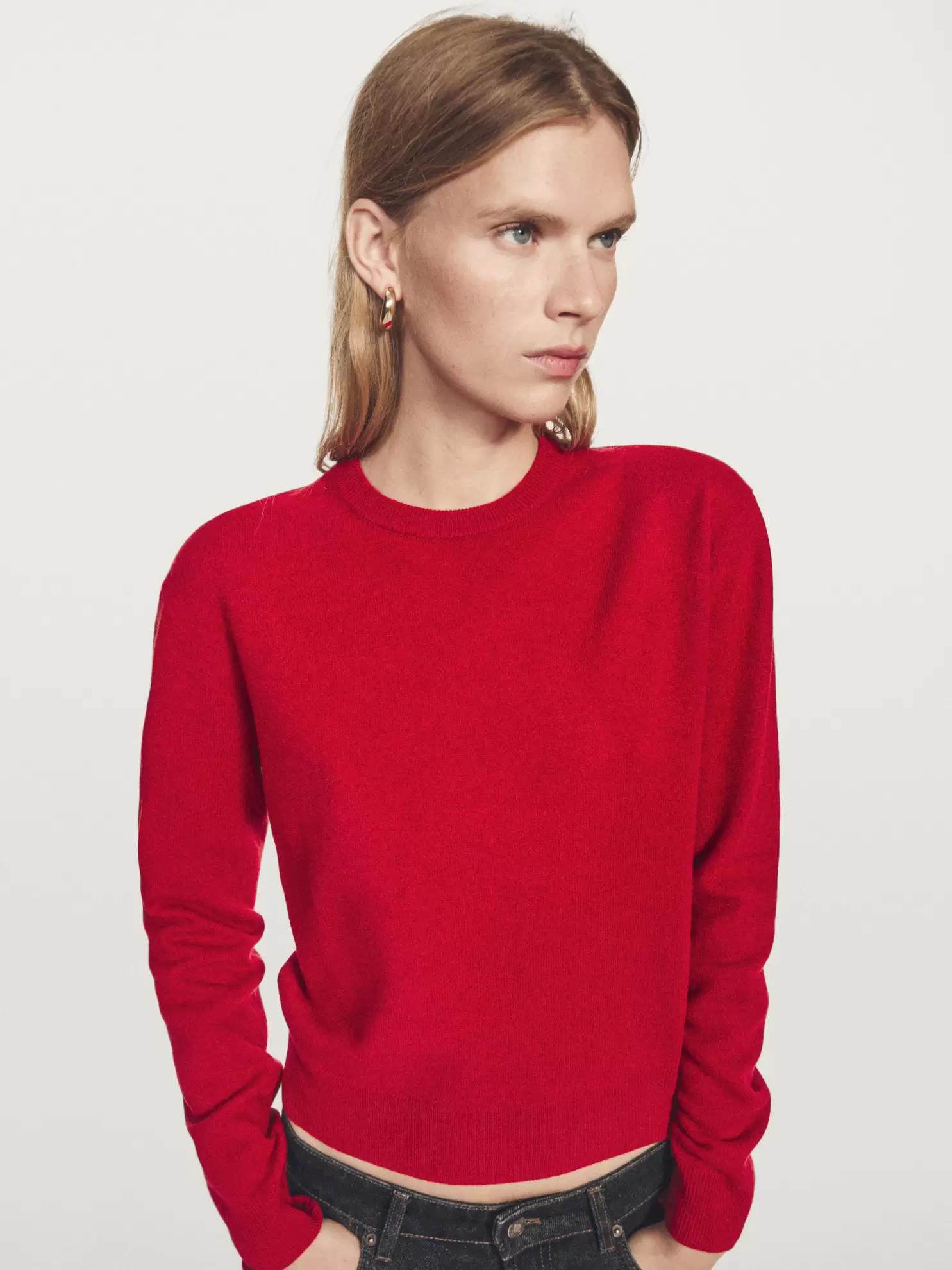 Wool blend crew neck knit sweater