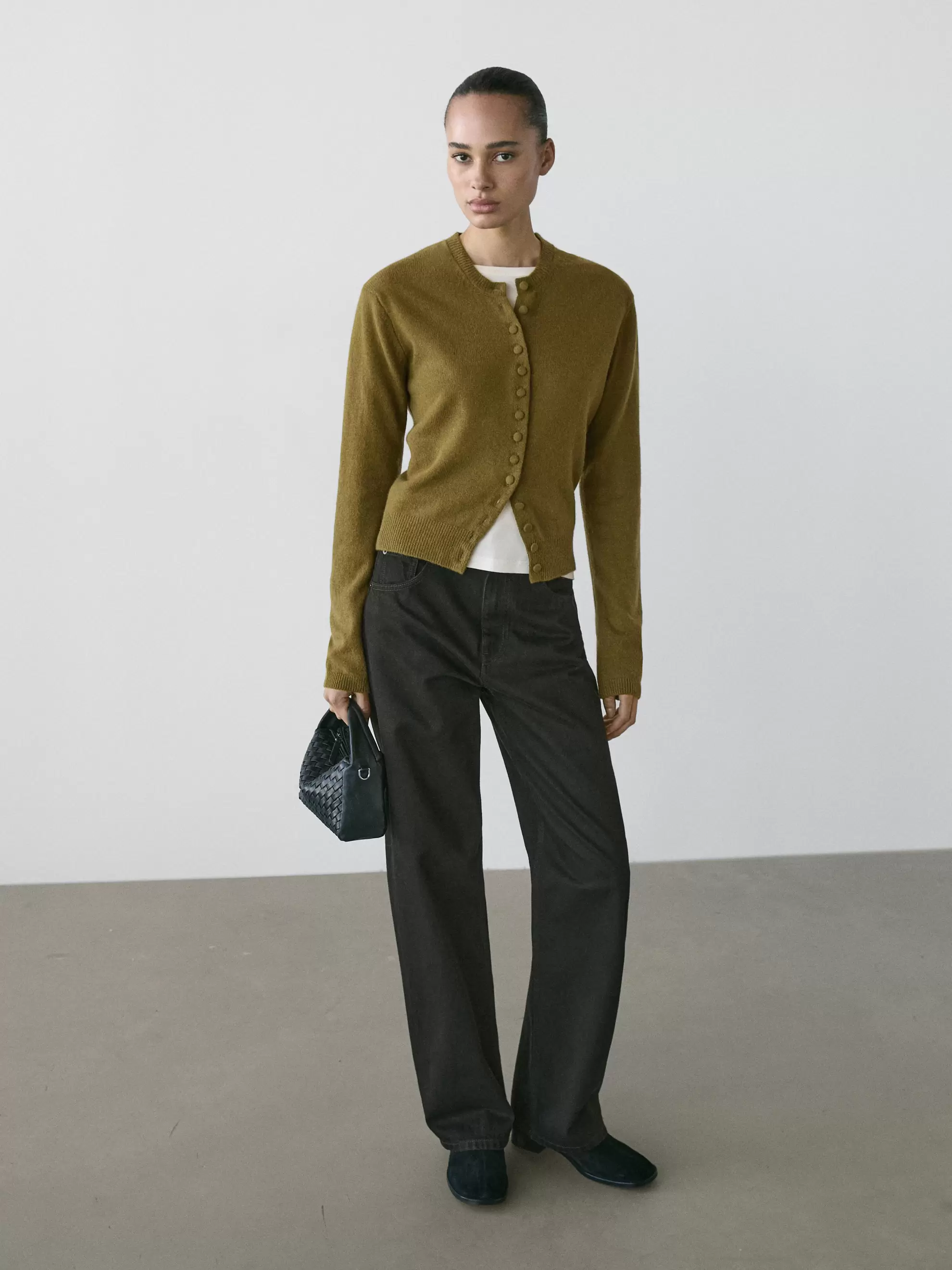 100% wool knit cardigan with covered buttons